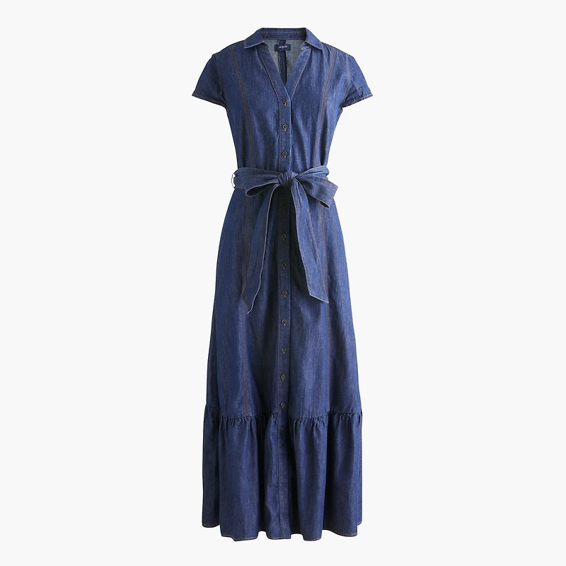 Chambray tie-waist shirt-dress