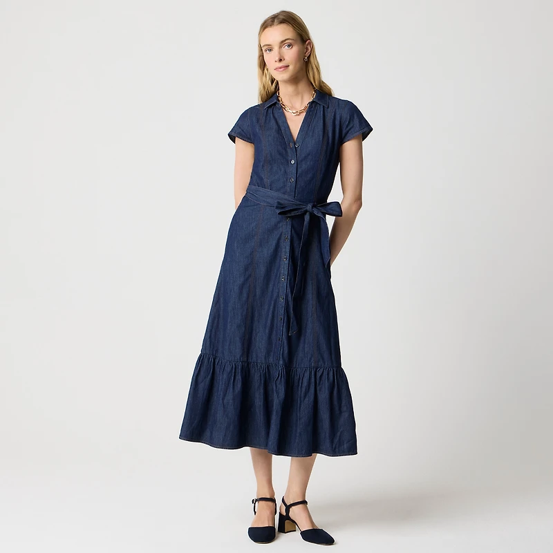 Chambray tie-waist shirt-dress
