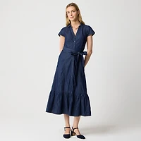 Chambray tie-waist shirt-dress