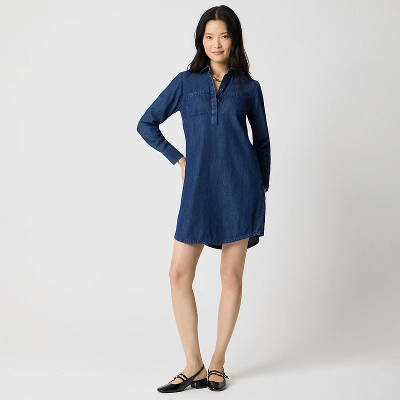 Long-sleeve chambray shirt-dress