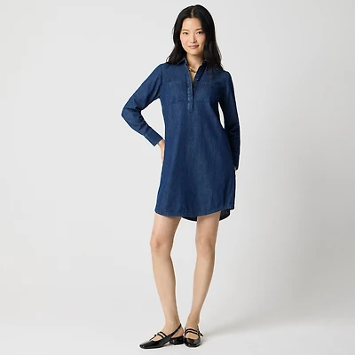 Long-sleeve chambray shirt-dress