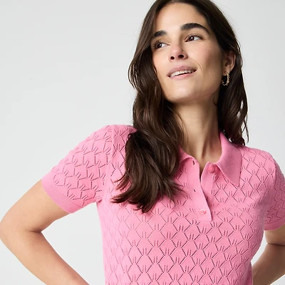 Short-sleeve pointelle sweater-polo