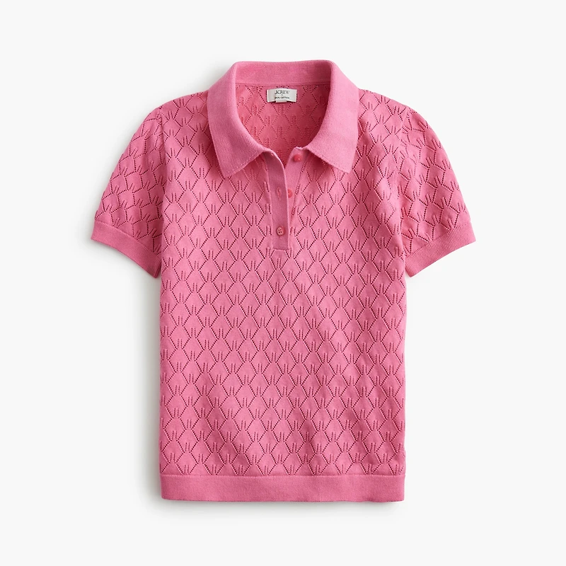 Short-sleeve pointelle sweater-polo