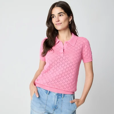 Short-sleeve pointelle sweater-polo