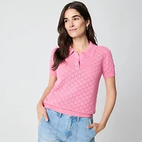 Short-sleeve pointelle sweater-polo