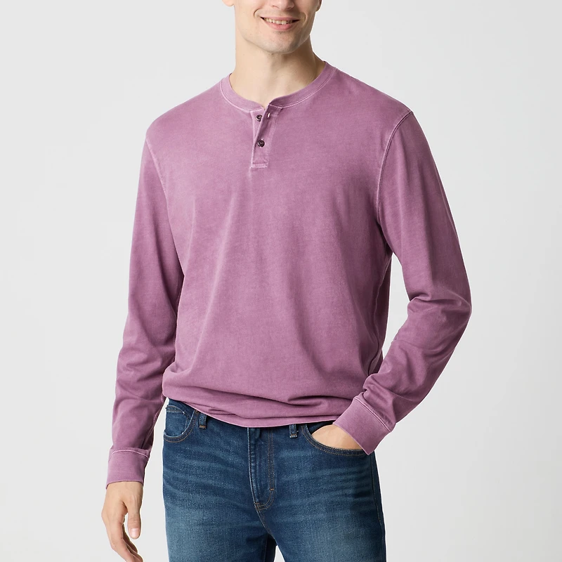 Garment-dyed henley tee