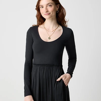 Tall long-sleeve mixed-media dress