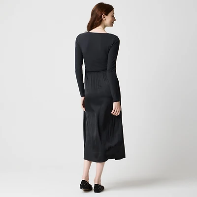 Long-sleeve knit mixed-media dress