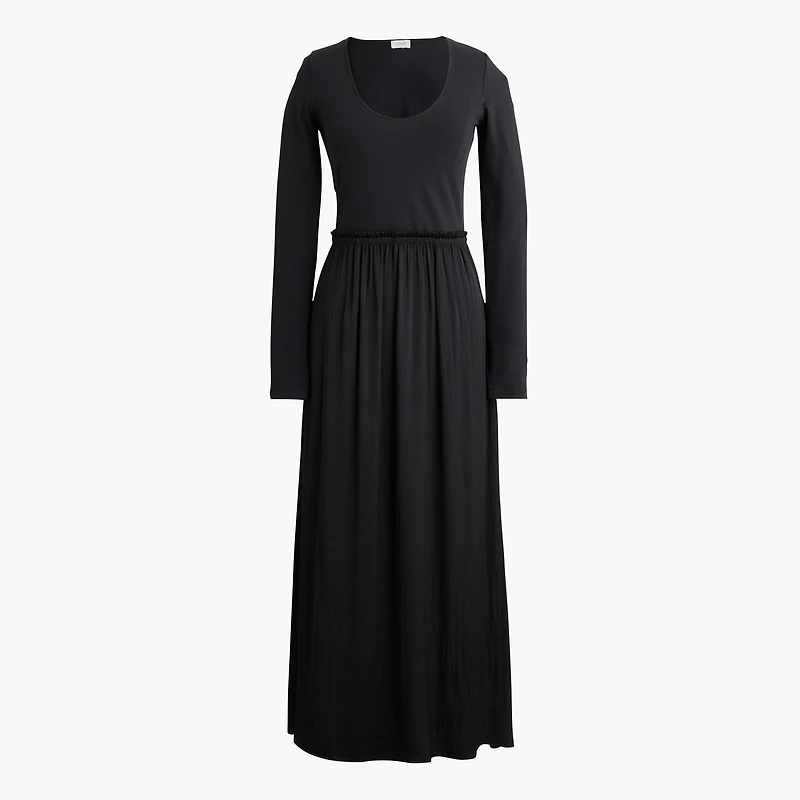 Long-sleeve knit mixed-media dress