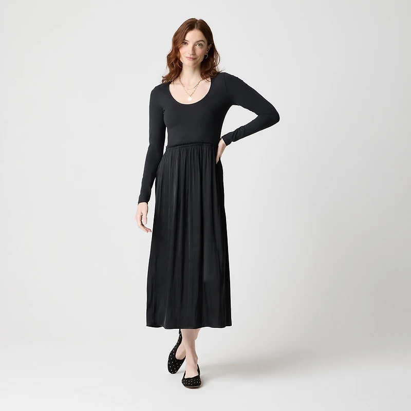 Long-sleeve knit mixed-media dress