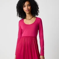 Petite long-sleeve knit mixed media dress