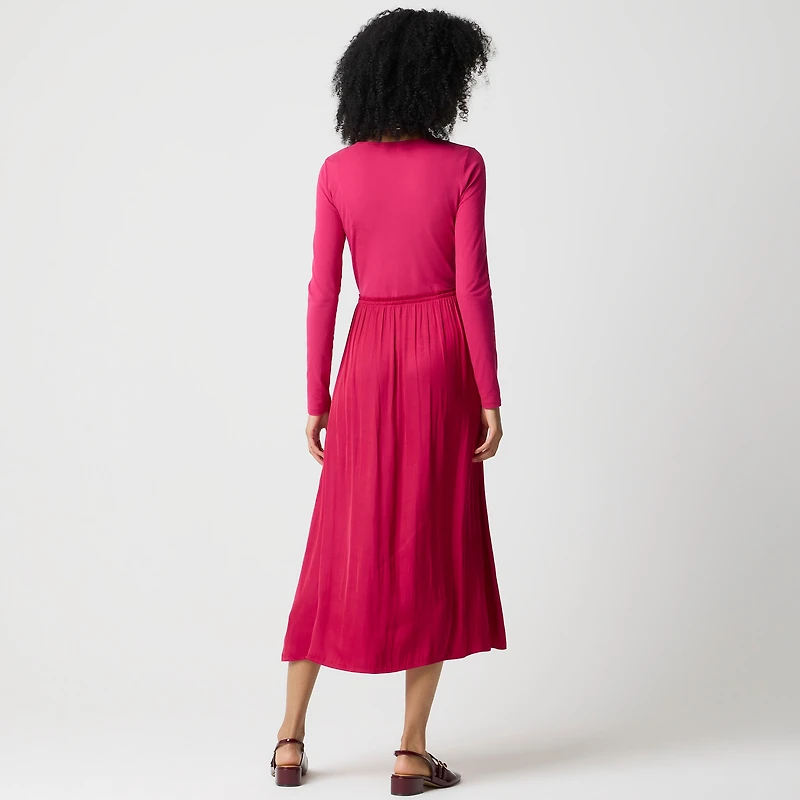 Petite long-sleeve knit mixed media dress