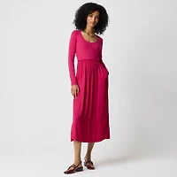 Petite long-sleeve knit mixed media dress