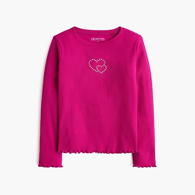 Girls' ribbed embellished heart tee