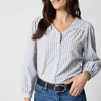 Long-sleeve button-front clip-dot top