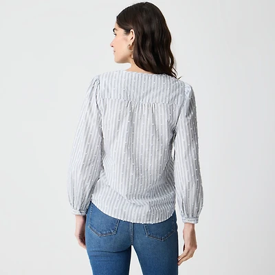 Long-sleeve button-front clip-dot top
