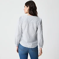 Long-sleeve button-front clip-dot top