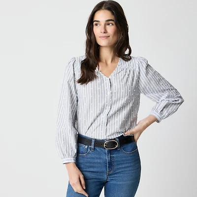 Long-sleeve button-front clip-dot top