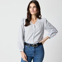 Long-sleeve button-front clip-dot top