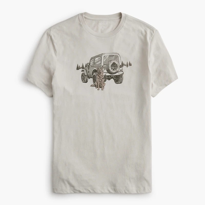 Dog with car graphic tee