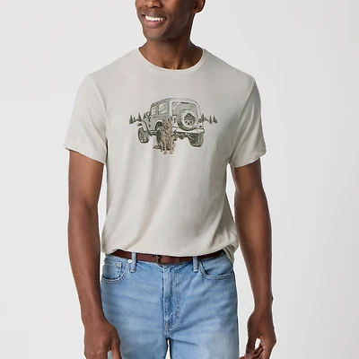 Dog with car graphic tee