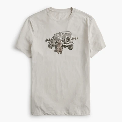 Dog with car graphic tee