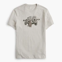 Dog with car graphic tee