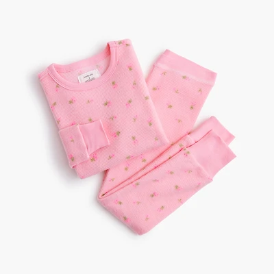 Girls' long-sleeve floral waffle pajama set
