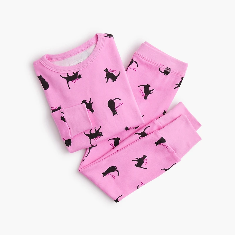Girls' long-sleeve bows and cats pajama set