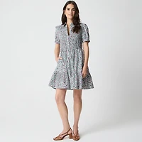 Short-sleeve smocked printed shirt-dress