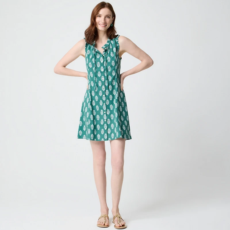 Ruffle tie-neck mini dress