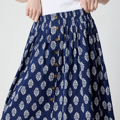 Pleated button-front midi skirt