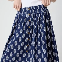 Pleated button-front midi skirt