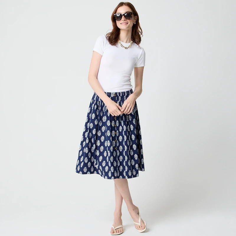 Pleated button-front midi skirt