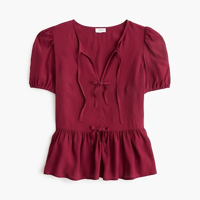 Tie-front puff-sleeve top
