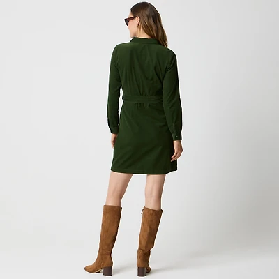 Long-sleeve corduroy shirt-dress