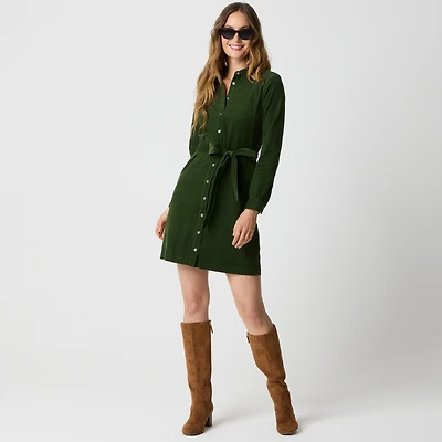 Long-sleeve corduroy shirt-dress
