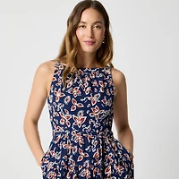 High-neck tie-waist midi dress