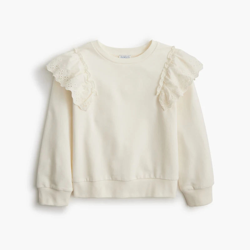 Girls' mixed-media eyelet ruffle sweatshirt
