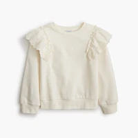 Girls' mixed-media eyelet ruffle sweatshirt