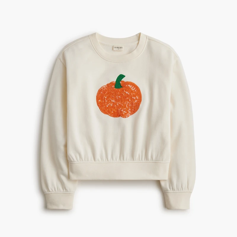 Girls' sequin pumpkin crewneck sweatshirt
