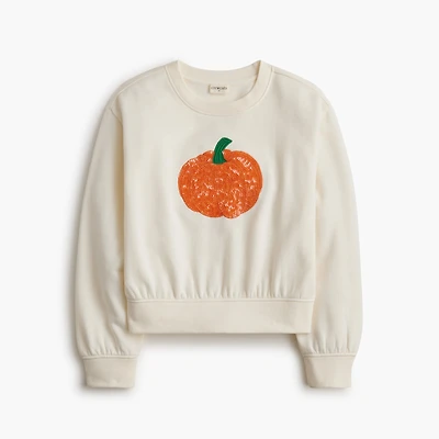 Girls' sequin pumpkin crewneck sweatshirt