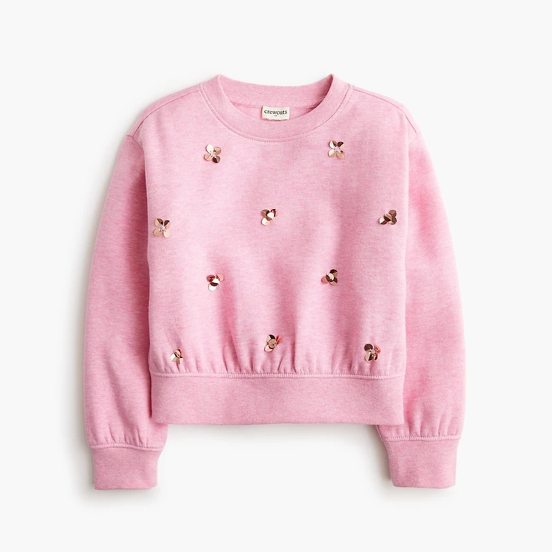 Girls' sequin flower crewneck sweatshirt