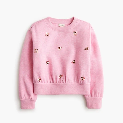 Girls' sequin flower crewneck sweatshirt