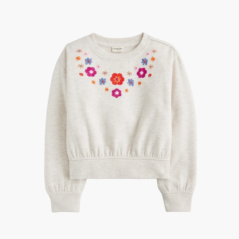 Girls' embroidered flower crewneck sweatshirt