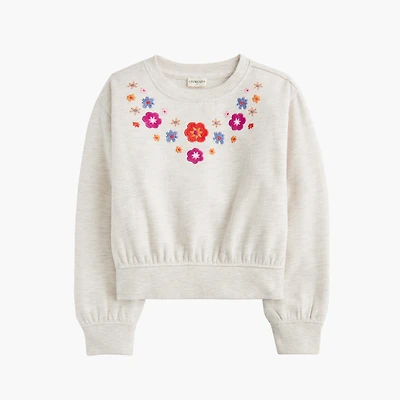 Girls' embroidered flower crewneck sweatshirt