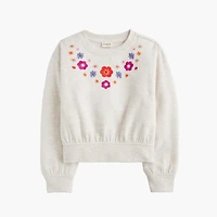 Girls' embroidered flower crewneck sweatshirt