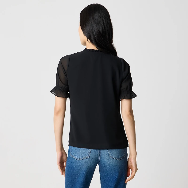 Short-sleeve ruffleneck top