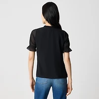 Short-sleeve ruffleneck top
