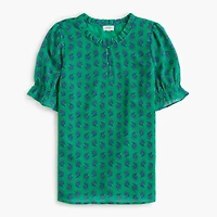 Short-sleeve printed ruffleneck top